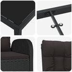 vidaXL Set de jardin de 3 pièces avec coussins en poly rattan noire