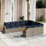 vidaXL Salon de jardin 10 Pièces avec coussins gris résine tressée