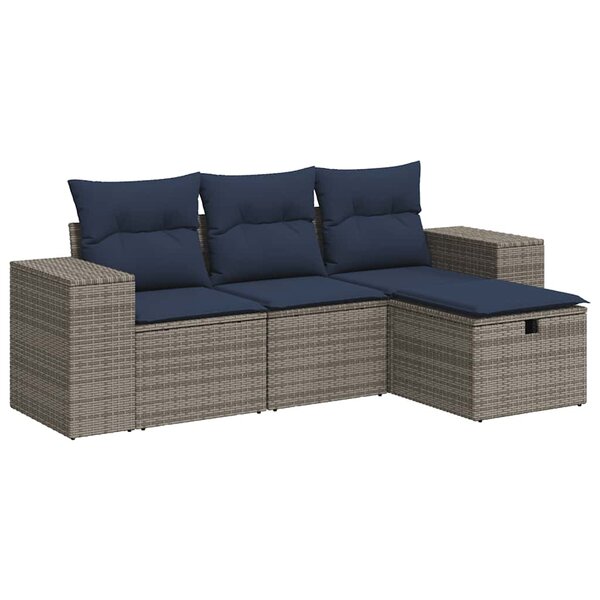 vidaXL Salon de jardin 4 Pièces avec coussins gris résine tressée