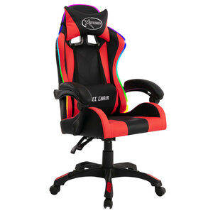 Chaise fauteuil siège pivotante de bureau informatique étude de jeux vidéo avec LED RVB et similicuir multicolore 02_0024214