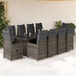 vidaXL Ensemble de bistro de jardin 11 Pièces coussins gris poly rotin