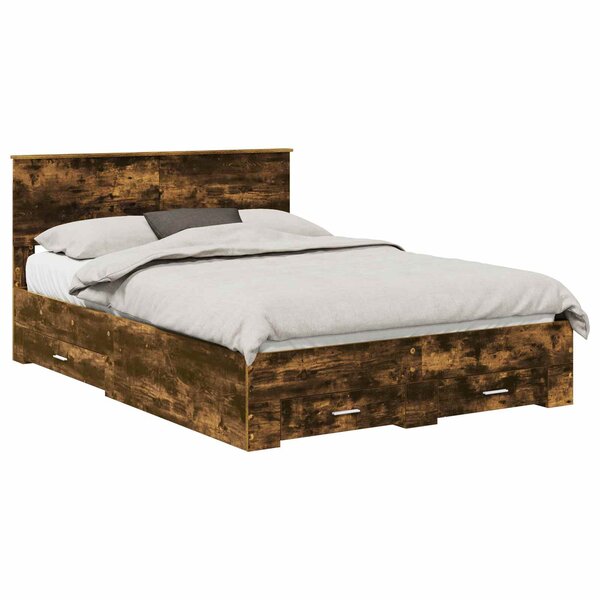 vidaXL Cadre de lit Chêne fumé 150 x 200 cm Bois d'ingénierie