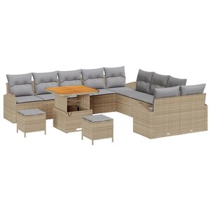 vidaXL Ensemble de canapé de jardin 13 Pièces Beige Poly rotin