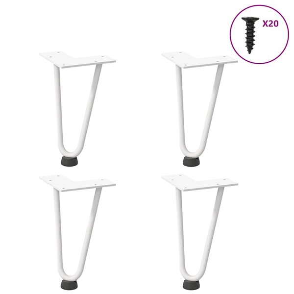 vidaXL Pieds en épingle à cheveux pour table basse 4 pièces Blanc 20 cm Acier massif
