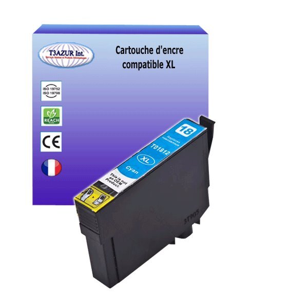 Cartouche Compatible pour Epson XP315, XP322, XP325, XP402, XP405, XP405WH, XP412, XP415,XP422, XP425 remplace Epson T1812  (18XL) Cyan - T3AZUR
