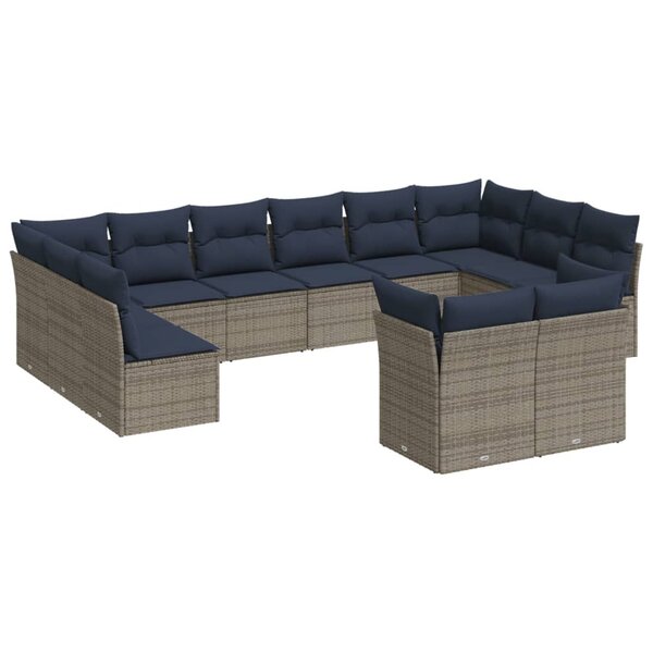 vidaXL Salon de jardin avec coussins 12 Pièces gris résine tressée
