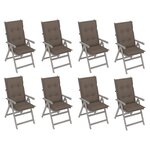 vidaXL Chaises inclinables de jardin avec coussins 8 Pièces Gris Acacia
