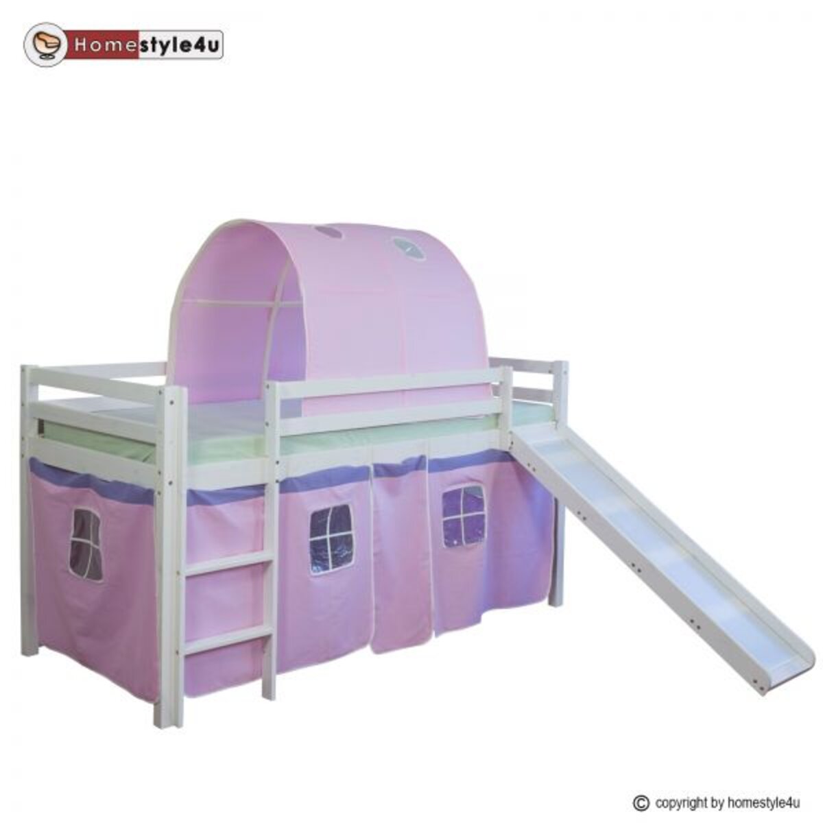 Lit mezzanine Homestyle4u 90 x 200 cm avec toboggan, tour Lit mezzanine Homestyle4u 90 x 200 cm avec toboggan, tour