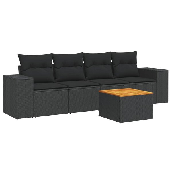 vidaXL Salon de jardin 5 Pièces avec coussins noir résine tressée