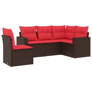 vidaXL Salon de jardin avec coussins 5 Pièces marron résine tressée