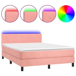 vidaXL Sommier à lattes de lit avec matelas LED Rose 140x190cm Velours