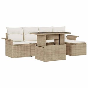 vidaXL Ensemble de canapé de jardin 6 Pièces Beige Poly rotin