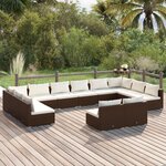 vidaXL Salon de jardin 12 Pièces avec coussins Marron Résine tressée