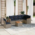 vidaXL Salon de jardin 7 Pièces avec coussins gris résine tressée