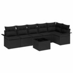 vidaXL Set de canapés de jardin 7 pièces avec des coussins beiges en rotin synthétique.