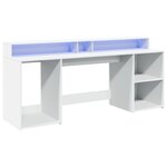 Bureau table poste de travail meuble d'ordinateur informatique étude avec lumières LED 200 x 55 x 91 cm bois d'ingénierie blanc 02_0023410