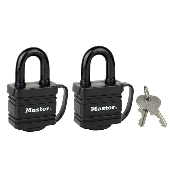 Pack de 2 Cadenas en Acier Laminé à Clé et Protection Thermoplastique  Noir  7 8 x 4 x 2 9 cm