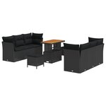 vidaXL Ensemble Canapé de Jardin 9 Pièces avec Coussins Noirs en Rattan Poly et Acacia