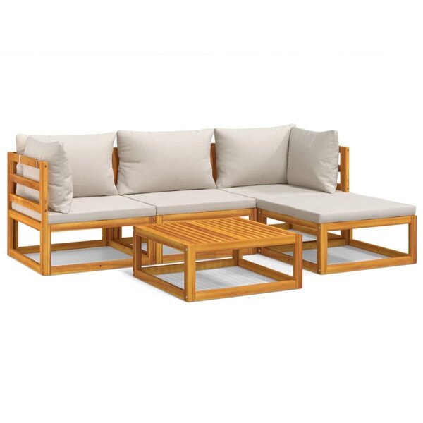 vidaXL Salon de jardin 5 Pièces avec coussins gris clair bois massif