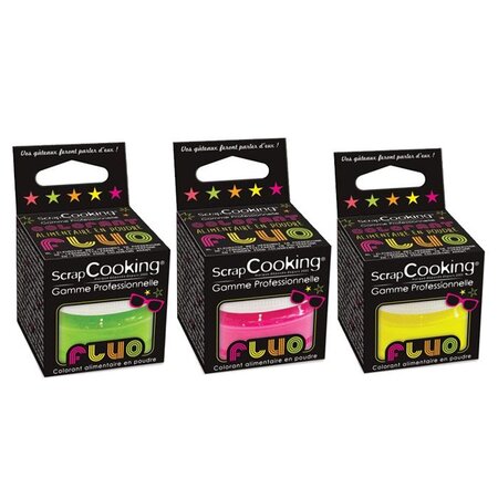 Kit 3 colorants alimentaires fluorescents - Fuchsia-vert-jaune