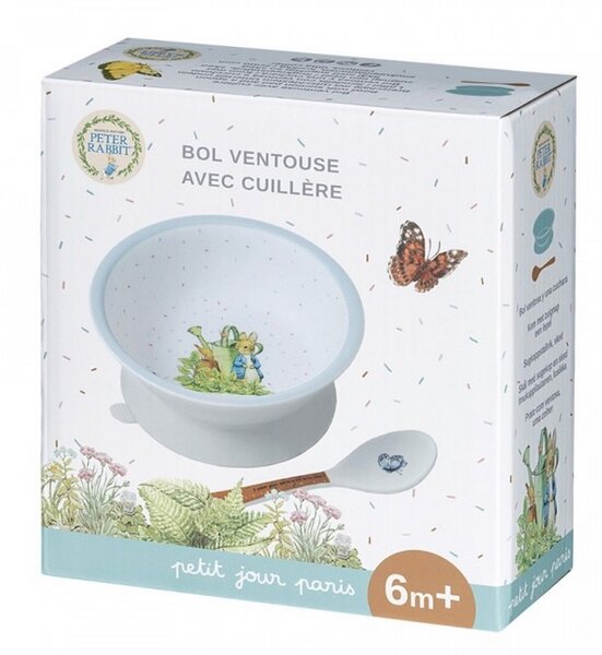 Bol ventouse avec cuillère Pierre Lapin Bleu