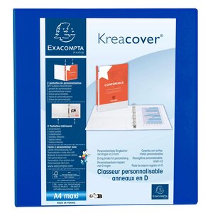 Classeur Pp Personnalisable Kreacover - 4 Anneaux En D 60mm - A4 Maxi - Bleu - X 10 - Exacompta