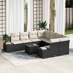 vidaXL Ensemble de canapé de jardin 9 Pièces Noir Poly rotin
