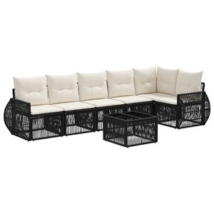 vidaXL Ensemble de canapé de jardin 7 Pièces Noir et blanc crème