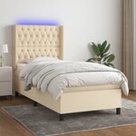vidaXL Sommier à lattes de lit matelas et LED Crème 90x200 cm Tissu