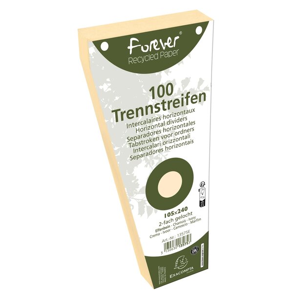 Paquet 100 Fiches Intercalaires Trapézoïdales Unies Perforées Forever - 105x240mm - Ivoire - X 6 - Exacompta