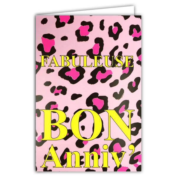 Carte FLUO Bon Anniversaire Fille Femme Fabuleuse Léopard avec Enveloppe 12x17cm
