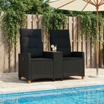 vidaXL Banc inclinable avec table 2 -Seater 126 x 65 x 112 cm Noir