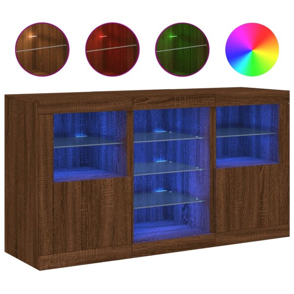 vidaXL Buffet avec lumières LED chêne marron 123x37x67 cm