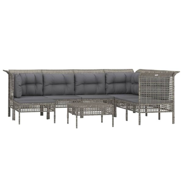Salon de jardin meuble d'extérieur ensemble de mobilier 8 pièces avec coussins gris résine tressée 02_0017628