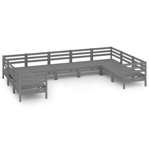 vidaXL Salon de jardin 9 Pièces Gris Bois de pin massif