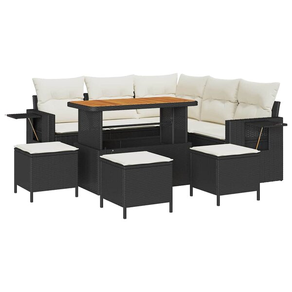 vidaXL Ensemble de canapé de jardin avec coussin 9 Pièces Noir et crème