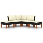 vidaXL Salon de jardin 5 Pièces avec coussins Résine tressée Noir