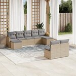 vidaXL Salon de jardin avec coussins 9 Pièces beige résine tressée