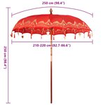 vidaXL Parasol balinais Rouge (210-220) x 260 cm Coton et bois massif