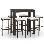 vidaXL Ensemble de bar de jardin 7 Pièces coussins Résine tressée Marron