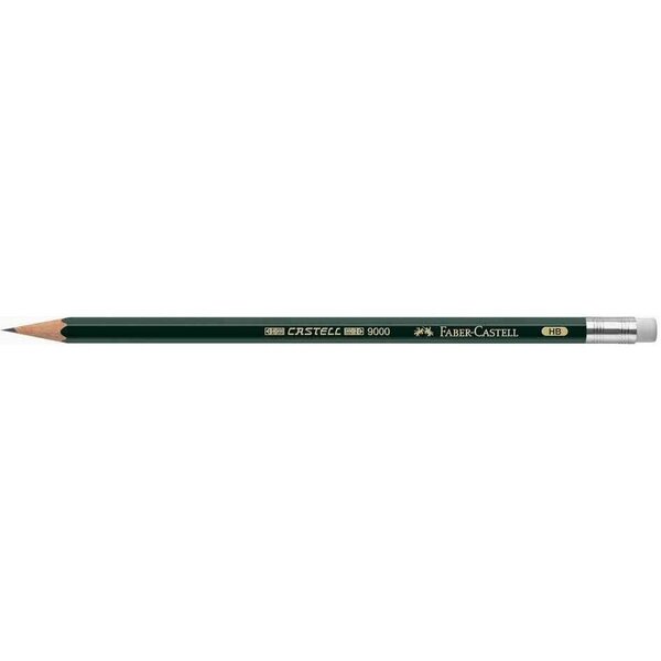 Crayon à papier 9000 Héxagonal Mine 2 mm B Bout Gomme x 12 FABER-CASTELL