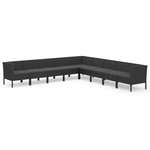 vidaXL Salon de jardin 9 Pièces avec coussins Résine tressée Noir