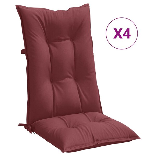 vidaXL Coussins de chaise dossier haut lot de 4 rouge bordeaux mélangé