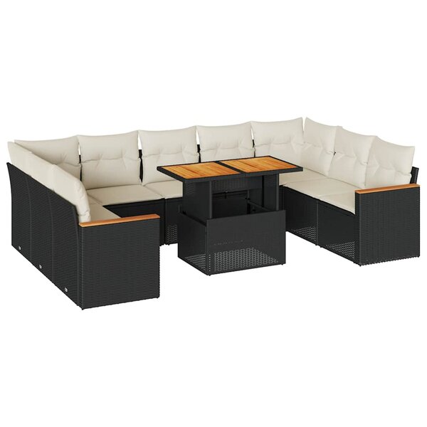 vidaXL Salon de jardin 10 Pièces avec coussins noir résine tressée acacia