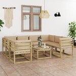 vidaXL Salon de jardin 9 Pièces avec coussins bois de pin imprégné