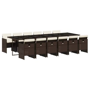 vidaXL Ensemble à manger de jardin avec coussins 13 Pièces marron rotin