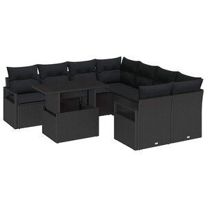vidaXL Ensemble de canapé de jardin 9 Pièces Noir 100 x 55 x 73 cm