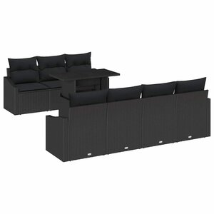 vidaXL Ensemble de canapé de jardin avec coussin 8 Pièces Noir polyrotin