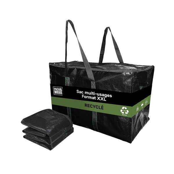 Pack and Move - Lot 2 Grands Sacs Déménagement Recyclé - Rangement Et Transport Ultra Résistant - Réutilisable - Poignées Solides - 100L