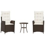 vidaXL Ensemble de bistro 3 Pièces avec coussins marron résine tressée